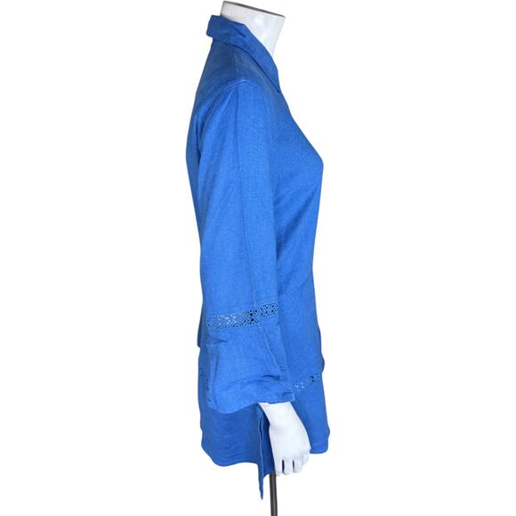 Isaac Mizrahi Live! Bridgehampton Linen Tunic w/ Lace Trim Blue XS NWOT - Picture 6 of 14
